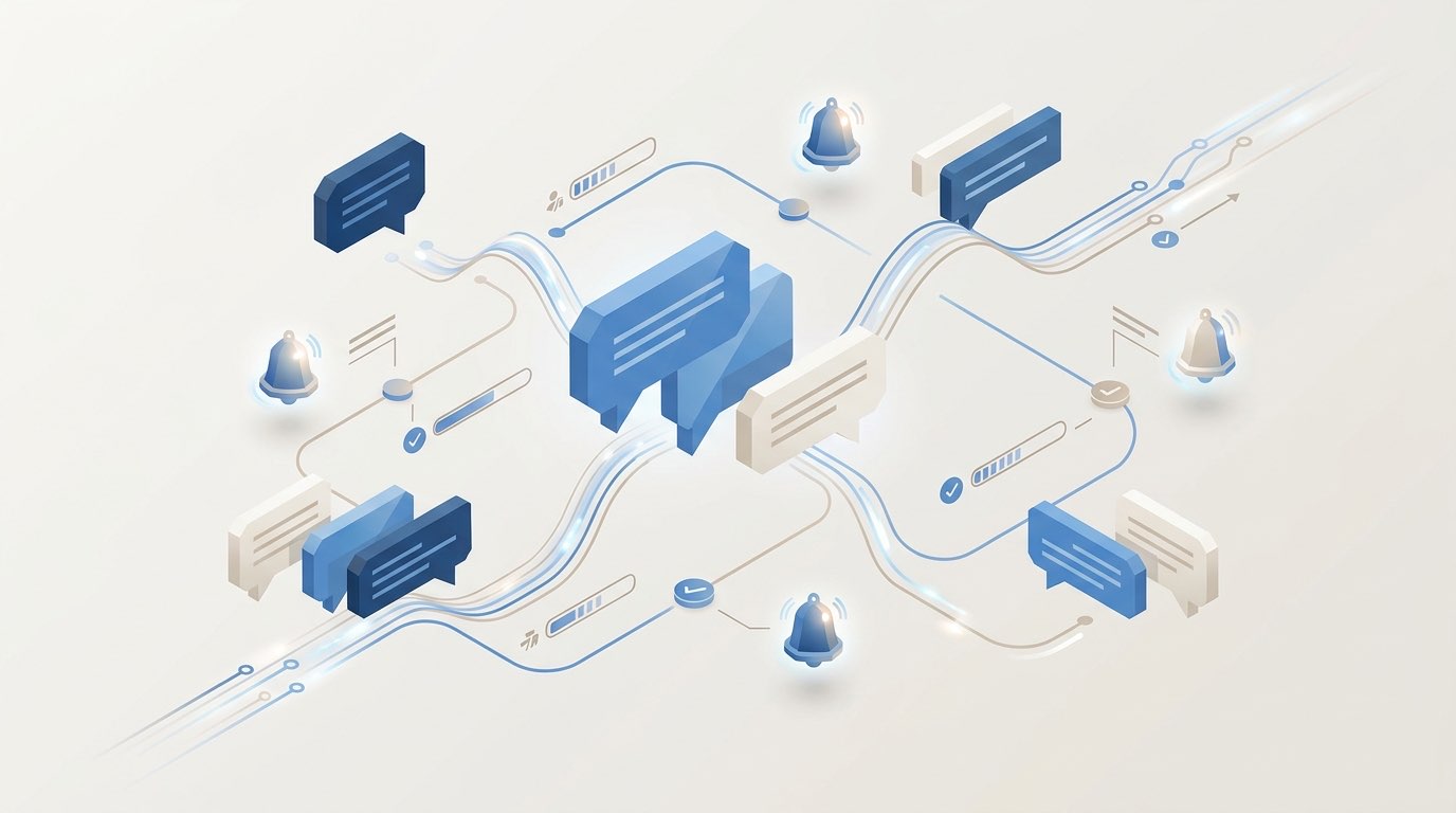 Abstract illustration of automated communication flows between a CPA firm and clients